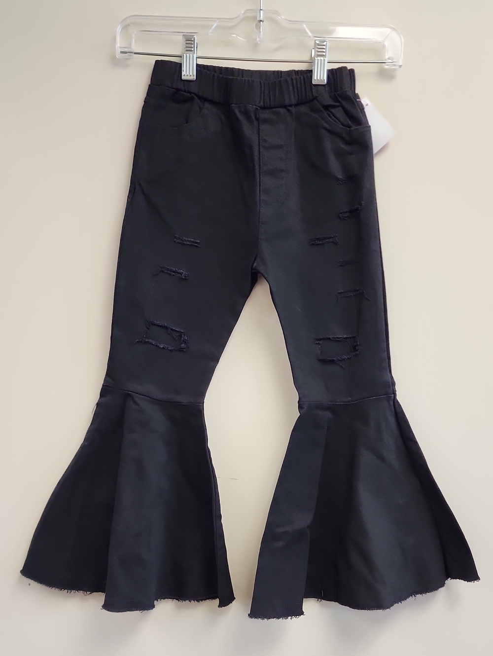 Girls Black Distressed Bell Bottom Flare Jeans Size 6/7